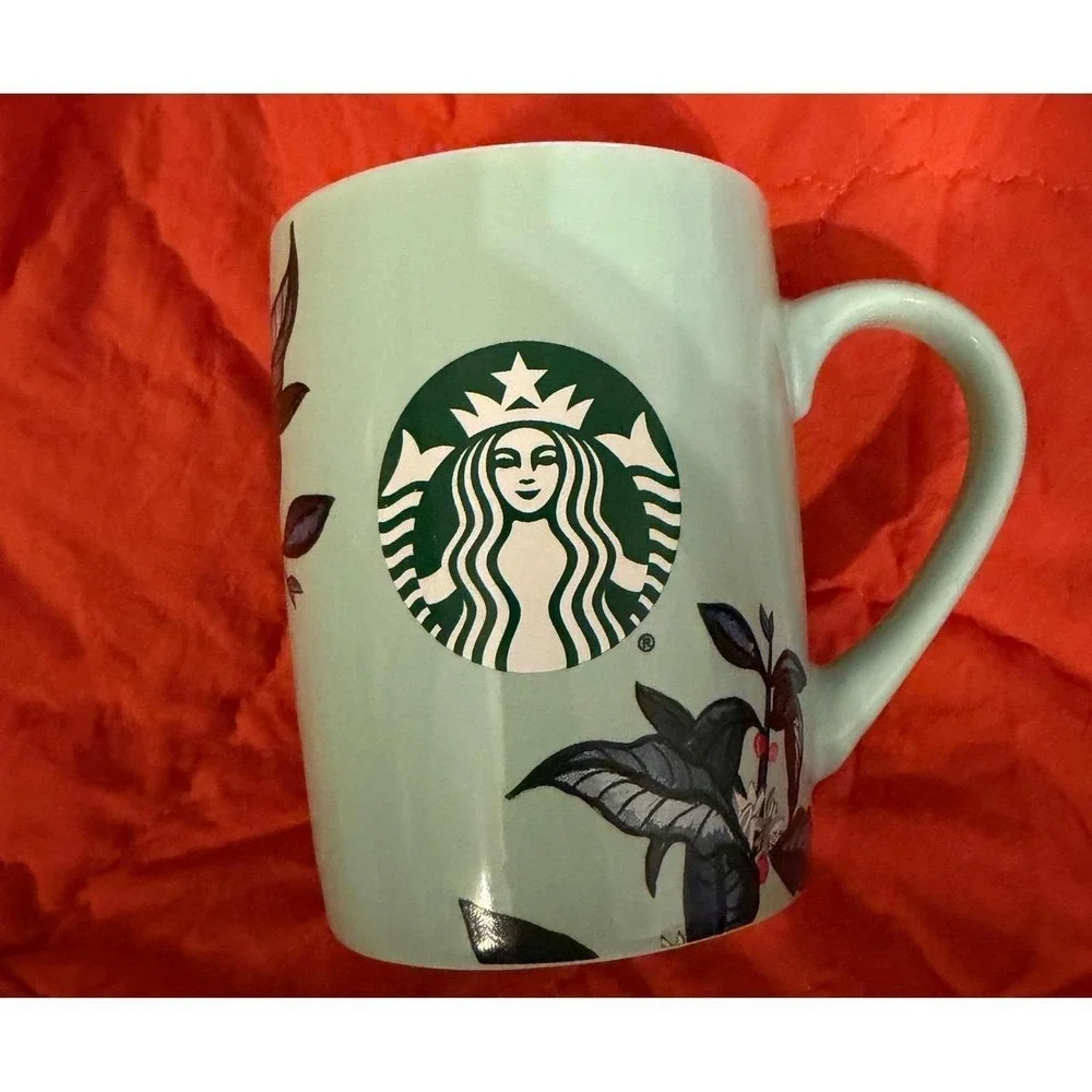 Starbucks 2021 Mint Green Floral 10oz Coffee Tea Cup Mug Mermaid Siren Logo EUC